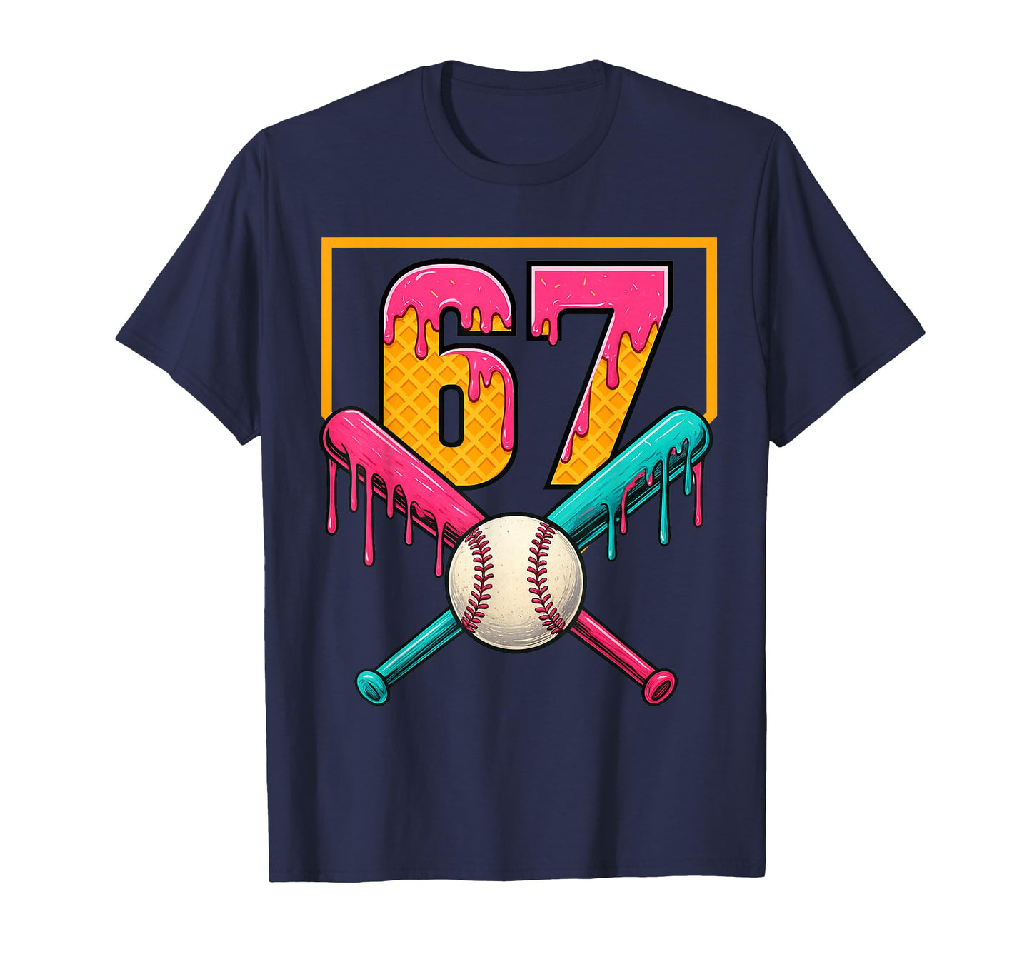 Baseball Ice Cream Drip Number 67 Player 67th Birthday T-Shirt