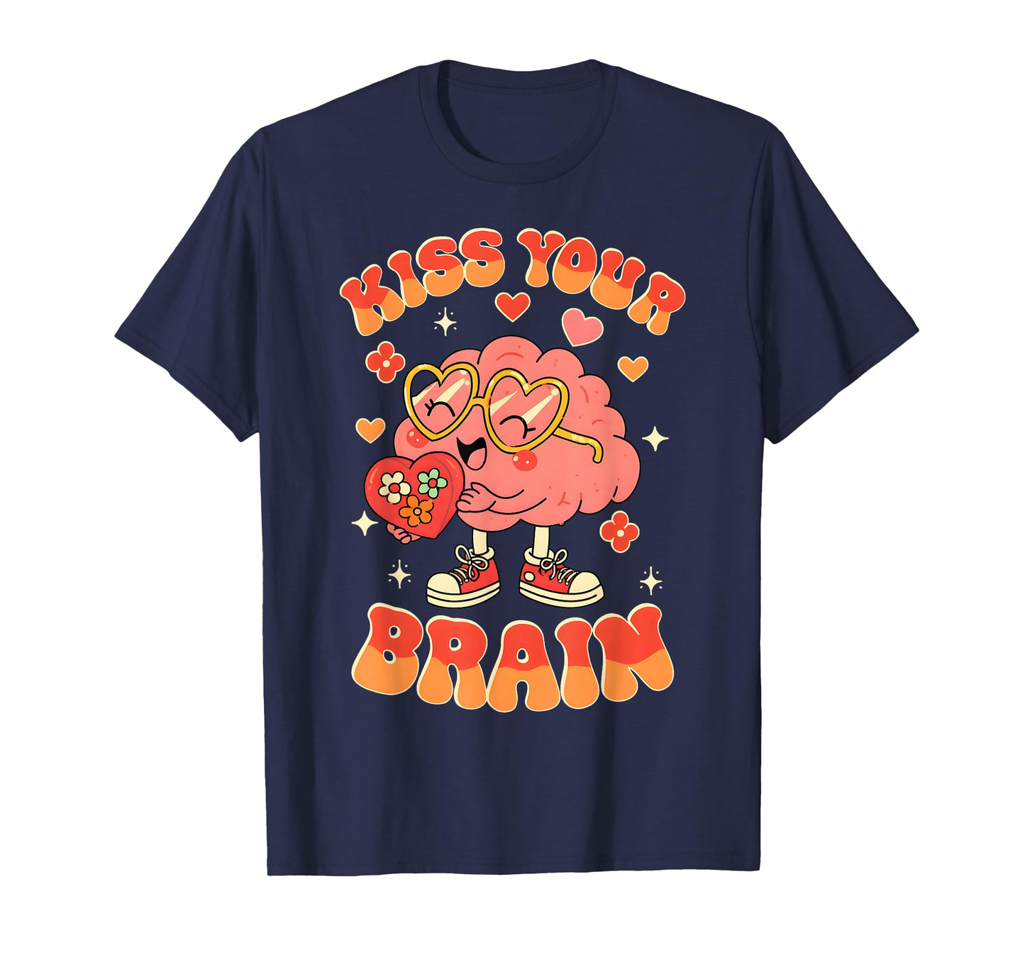 Valentine Kiss Your Brain Retro Teacher Squad Heart Kid T-Shirt
