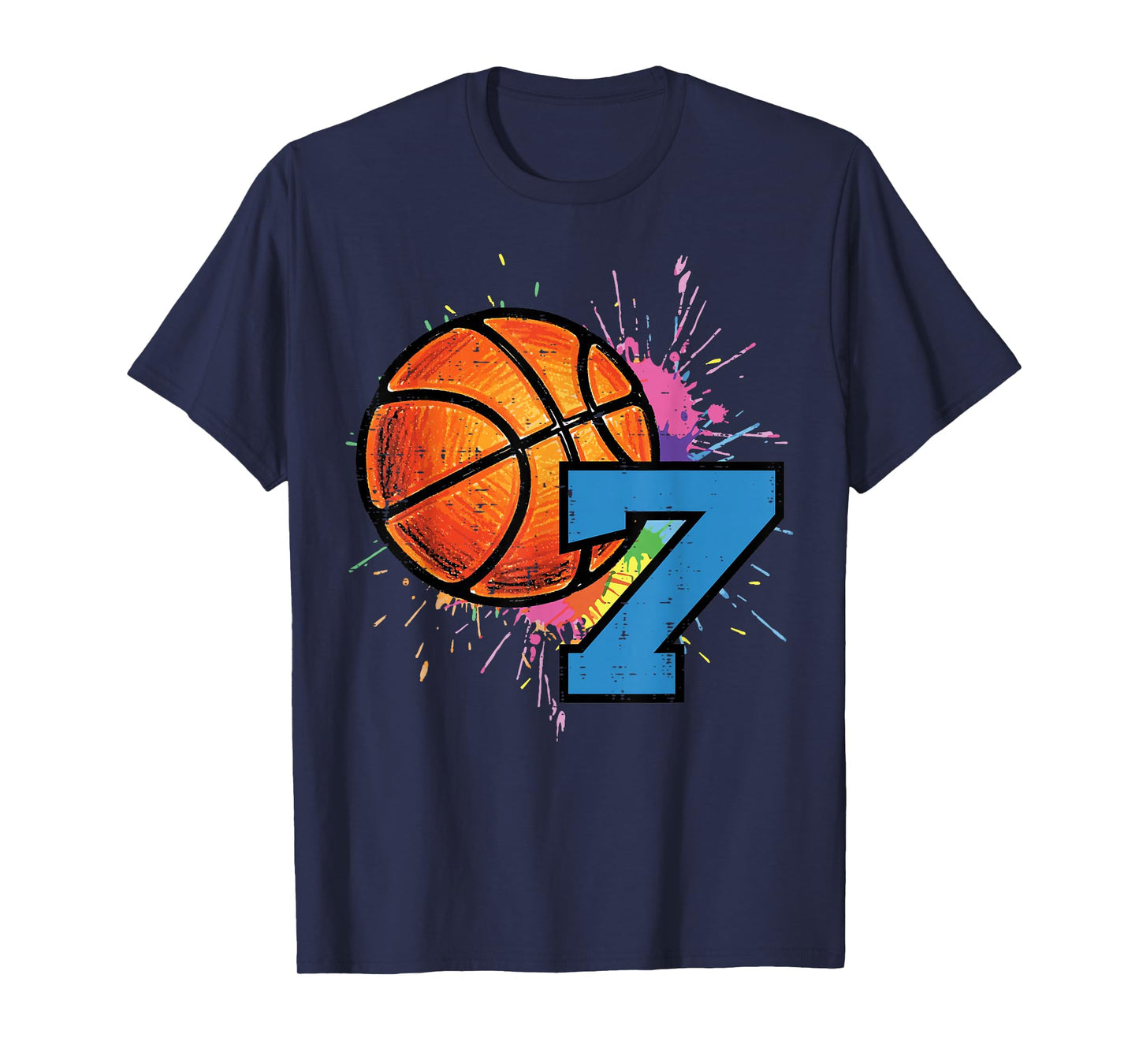 7th Birthday Basketball 7 Year Old Bday Sports Boys Kids T-Shirt