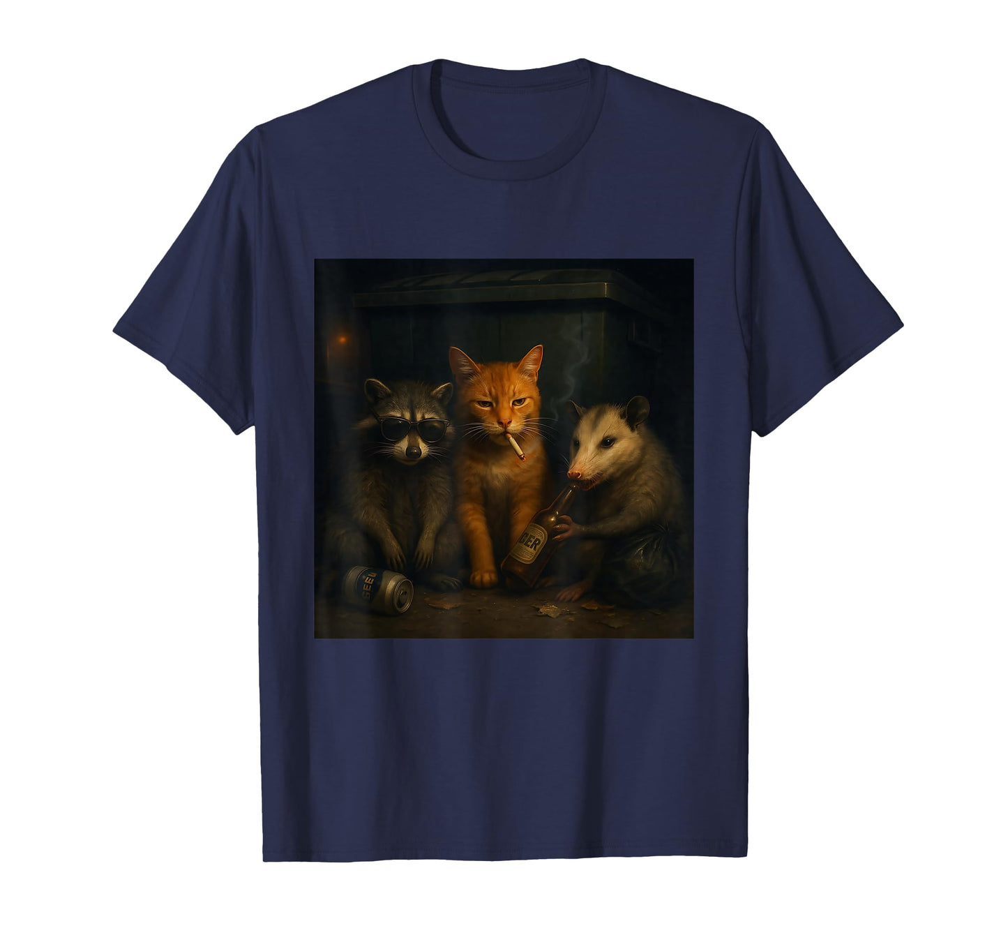Cat Smoking Cigarette Racoon Opossum Funny Meme Cat T-Shirt