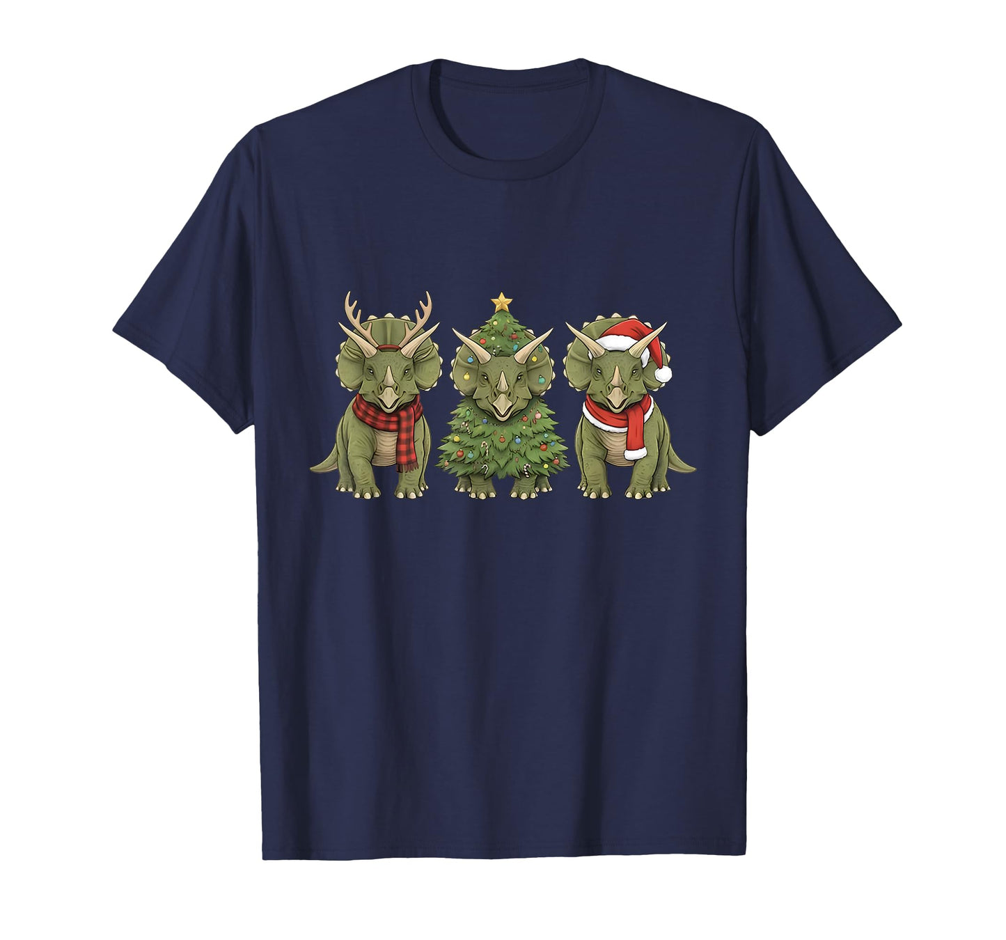 Santa Dinosaur Christmas Tree Triceratops Lover Xmas Pajama T-Shirt
