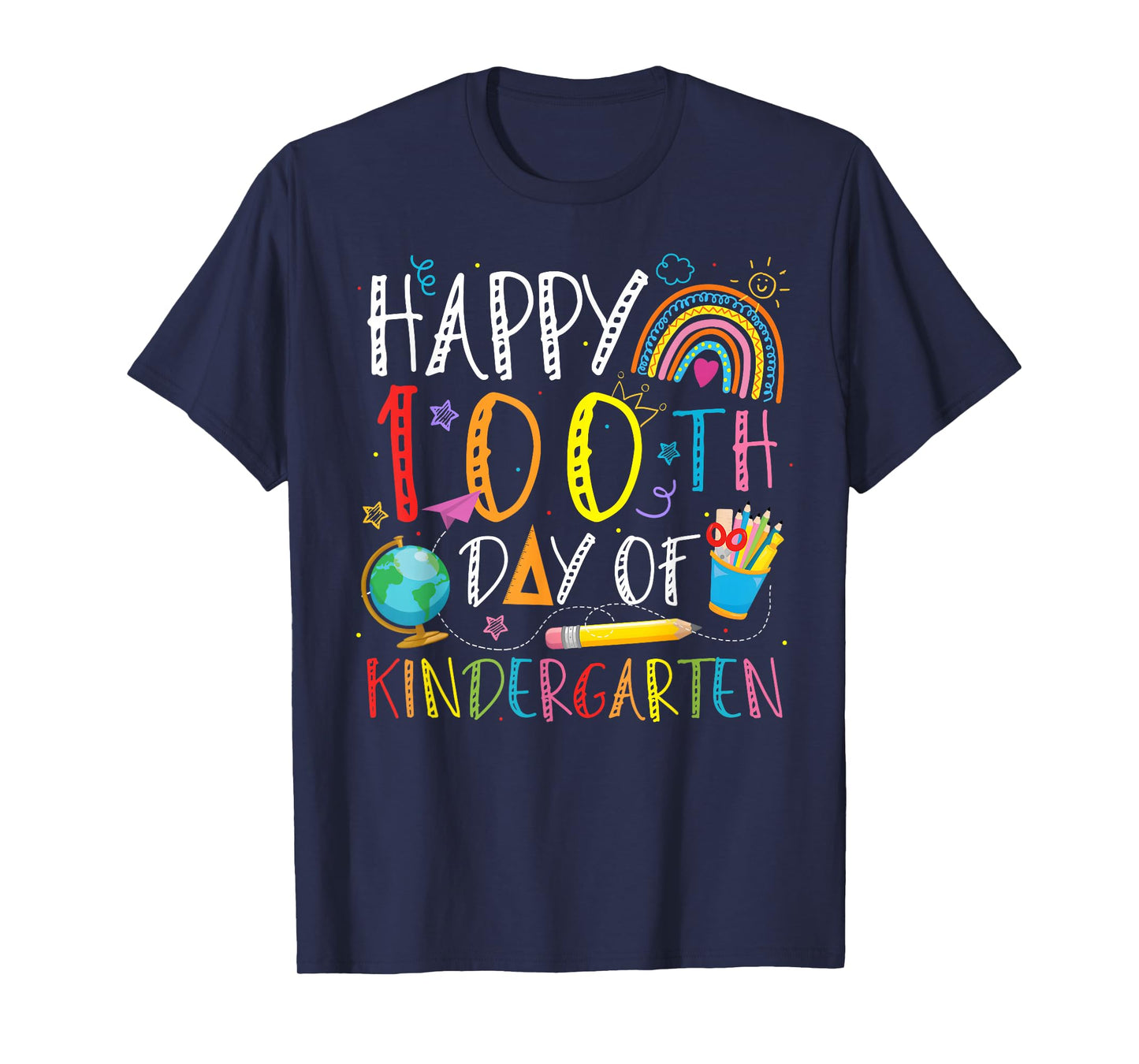 Happy 100th Day of Kindergarten Kids Teacher Rainbow T-Shirt