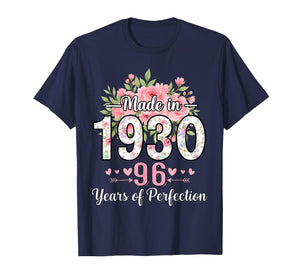 Made in 1930 Floral 96th Birthday Gifts Women 96 Years Old T-Shirt