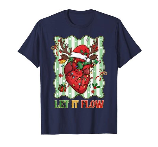 Funny Let It Flow Anatomy Heart Cardiac Nurse Santa Hat Xmas T-Shirt