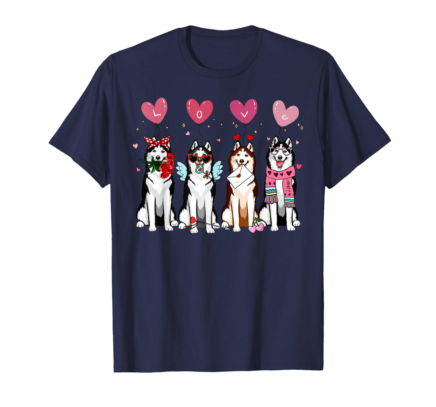 Valentine Siberian Husky Balloon Heart Dog Mom Animal Lover T-Shirt