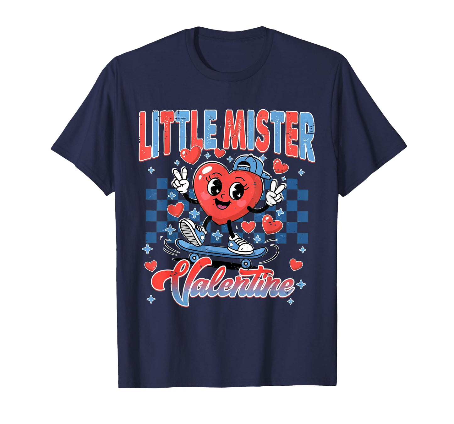 Retro Checkered Little Mister Valentine Skating Heart Boys T-Shirt