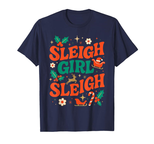 Funny Sleigh Girl Sleigh Vintage 70s Christmas Graphic T-Shirt