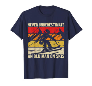 Vintage Never Underestimate an Old Man On Skis Funny Skiing T-Shirt