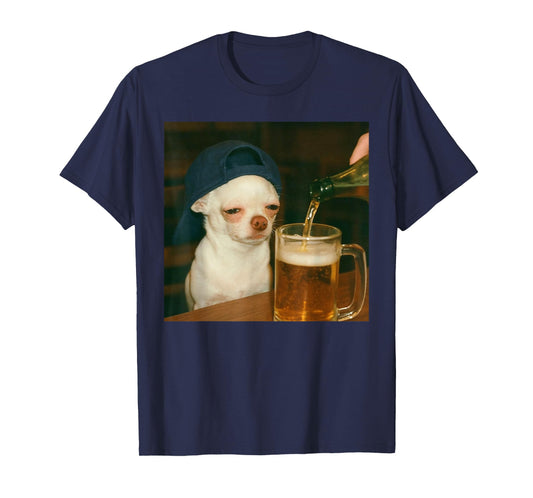 Funny Chihuahua Beer Meme Dog Reaction Humor Funny Dog Meme T-Shirt