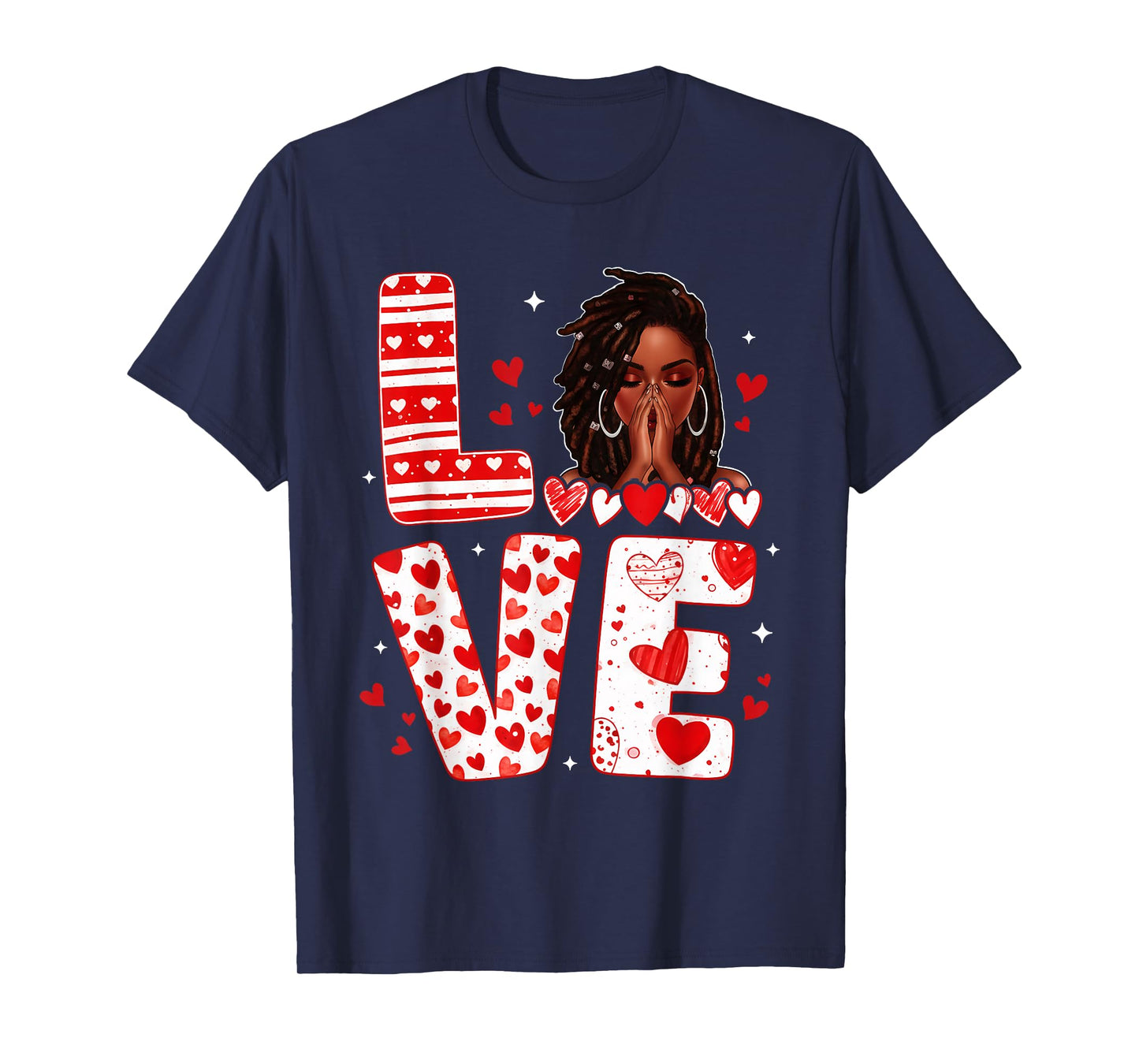 Love Afro Woman Praying Valentine Heart Black Women Girls T-Shirt