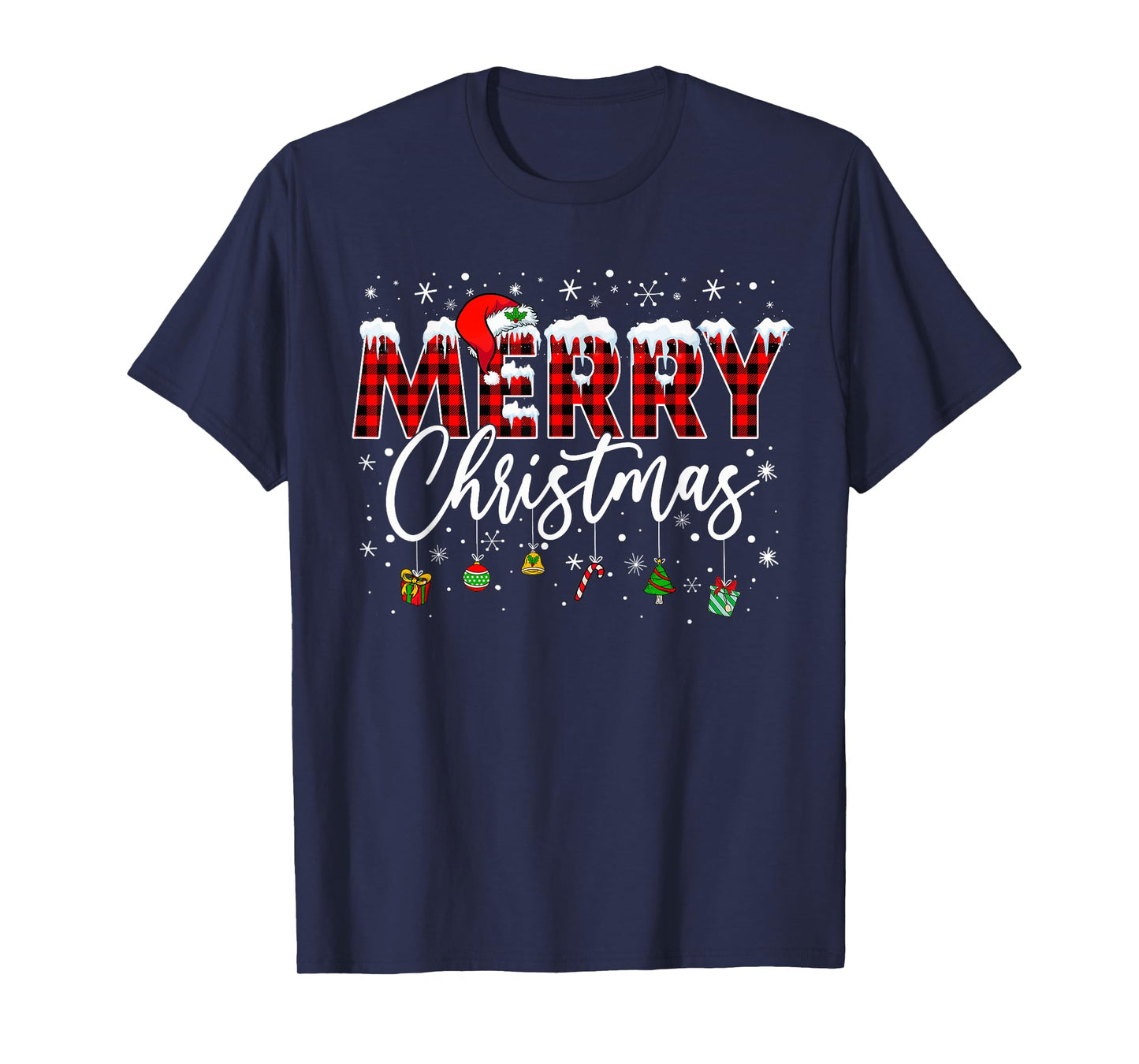 Merry Christmas Buffalo Plaid Red Santa Family Xmas Pajamas T-Shirt