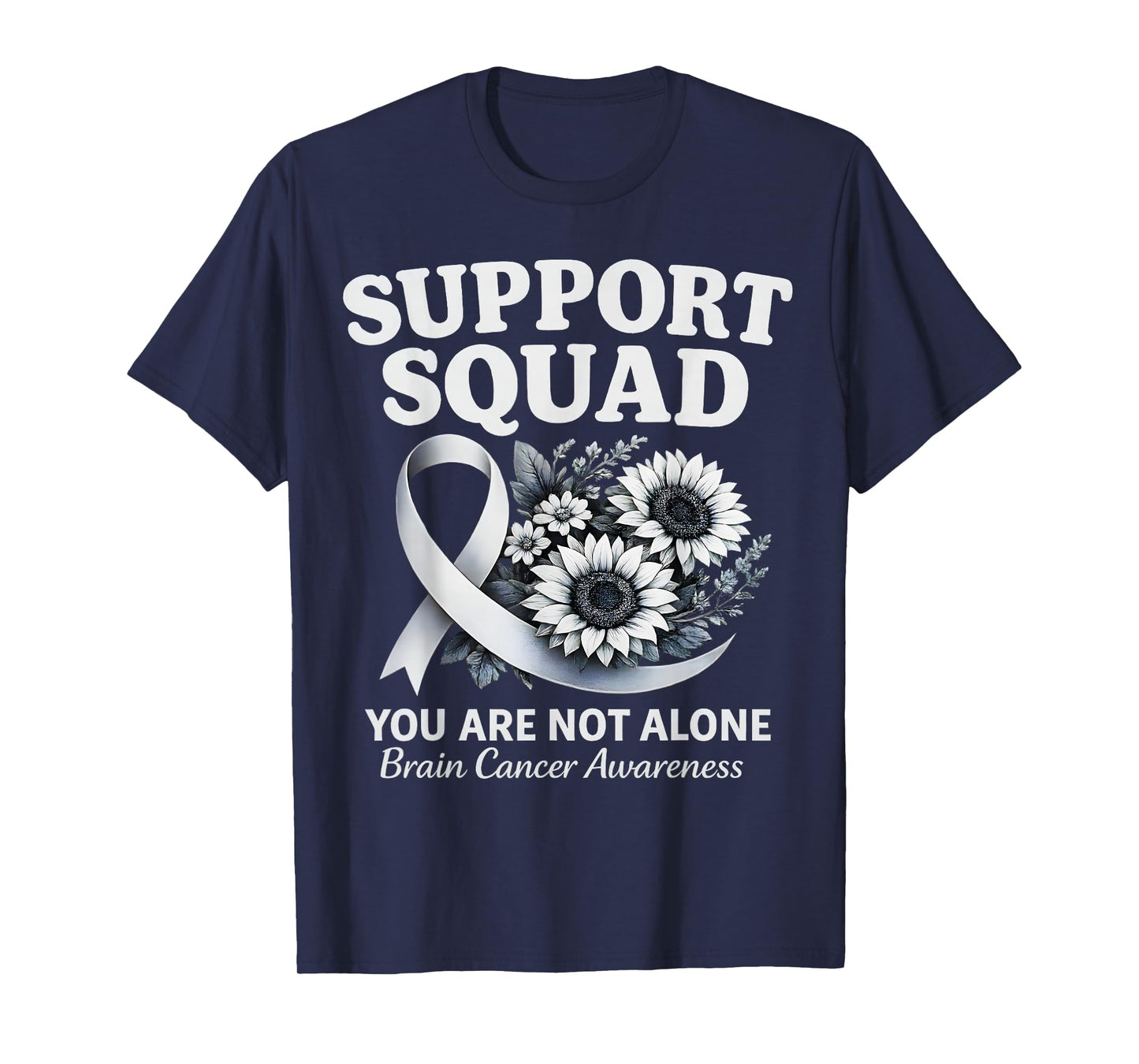 Brain Cancer Awareness Gray Ribbon Butterfly Support Squad T-Shirt