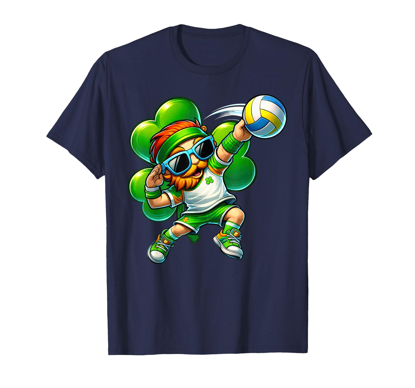 Leprechaun Playing Volleyball Men Kids Boys St Patrick Day T-Shirt