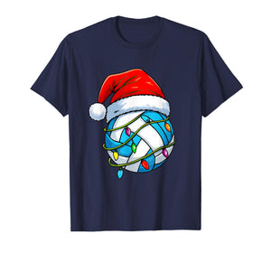 Volleyball Christmas Lights Santa Hat Sports Lover Game Day T-Shirt