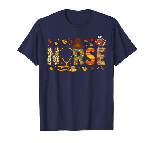 Thanksgiving Nurse Stethoscope Fall Scrub Top Men Women T-Shirt