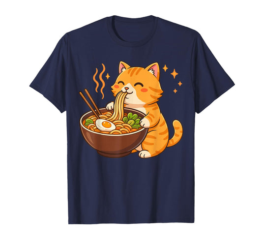 Orange Cat Eating Ramen Noodles T-Shirt