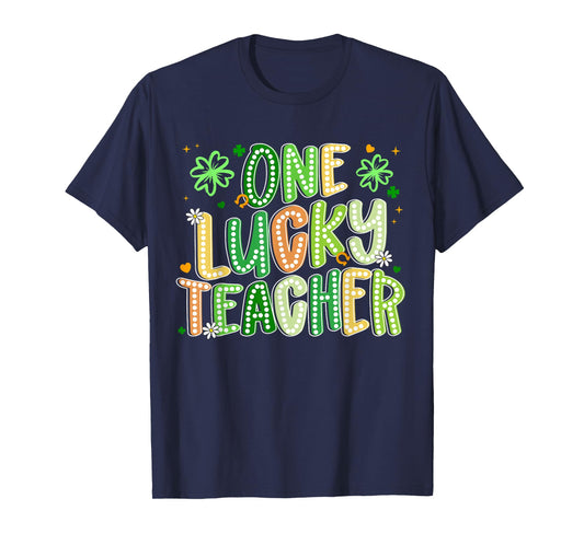 St Patricks Day One Lucky Teacher Groovy Retro Men Women T-Shirt