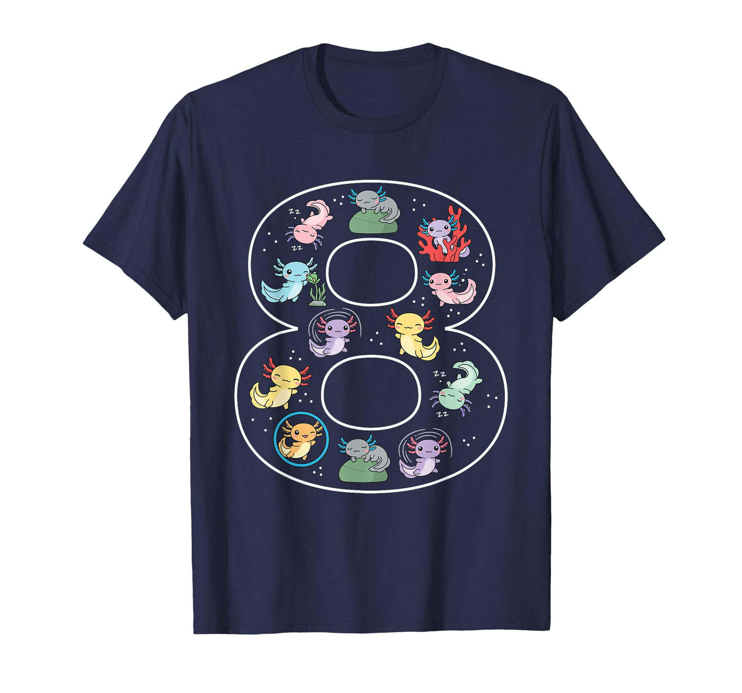 8th Birthday 8 Year Old Axolotl Boys Girls Cute T-Shirt
