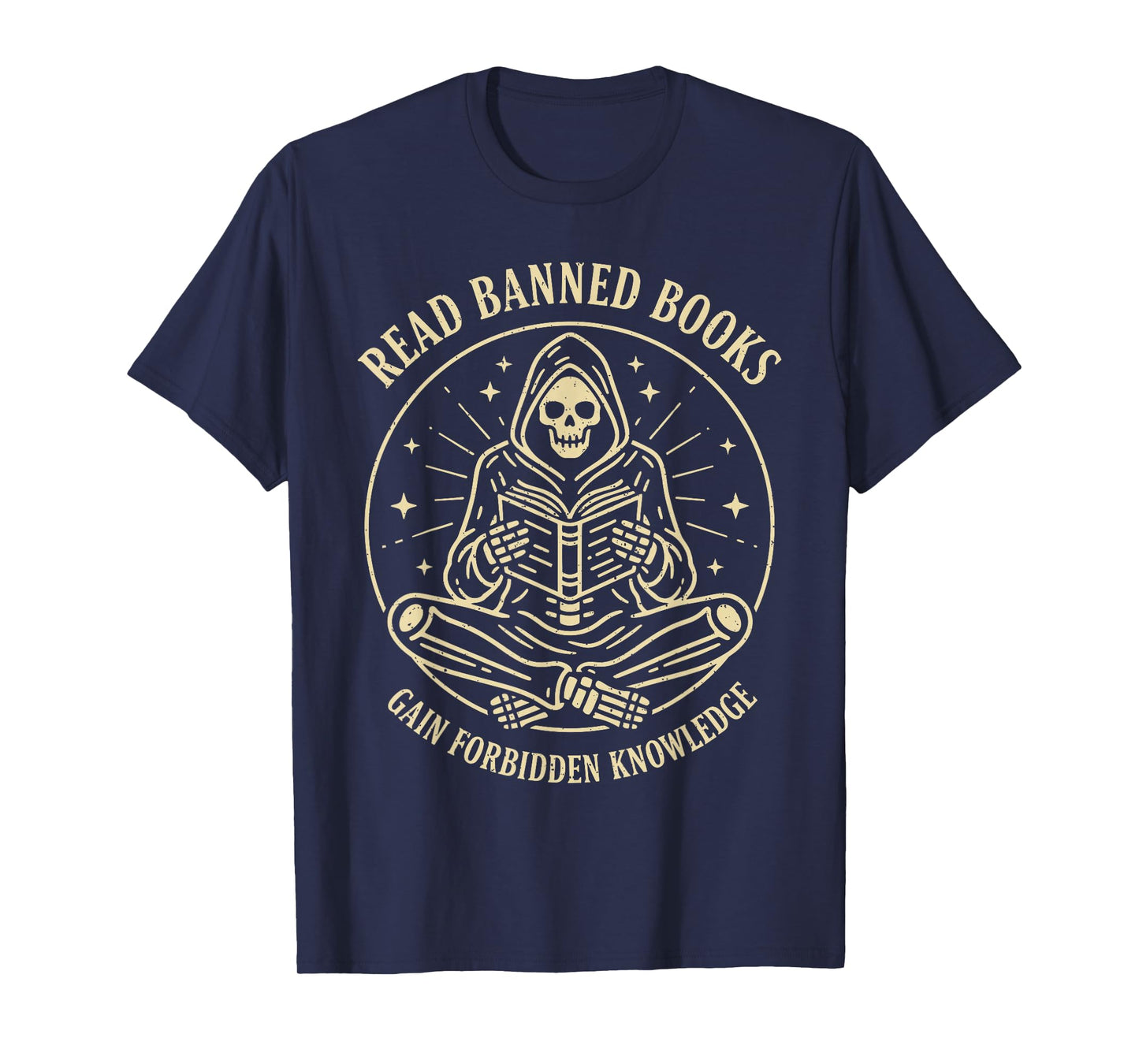 Read Banned Books Gain Forbidden Knowledge Funny Skeleton T-Shirt