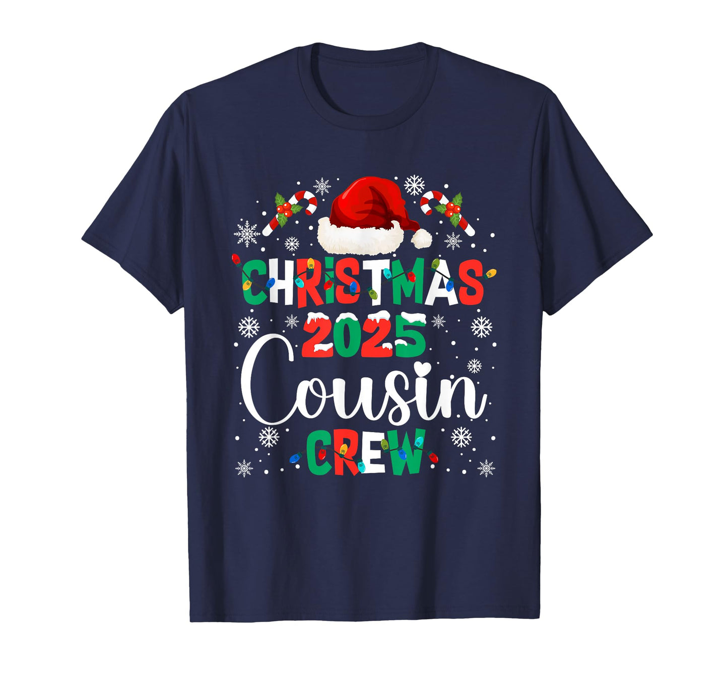 Santa Hat Christmas 2025 Cousin Crew Xmas Matching Pajamas T-Shirt