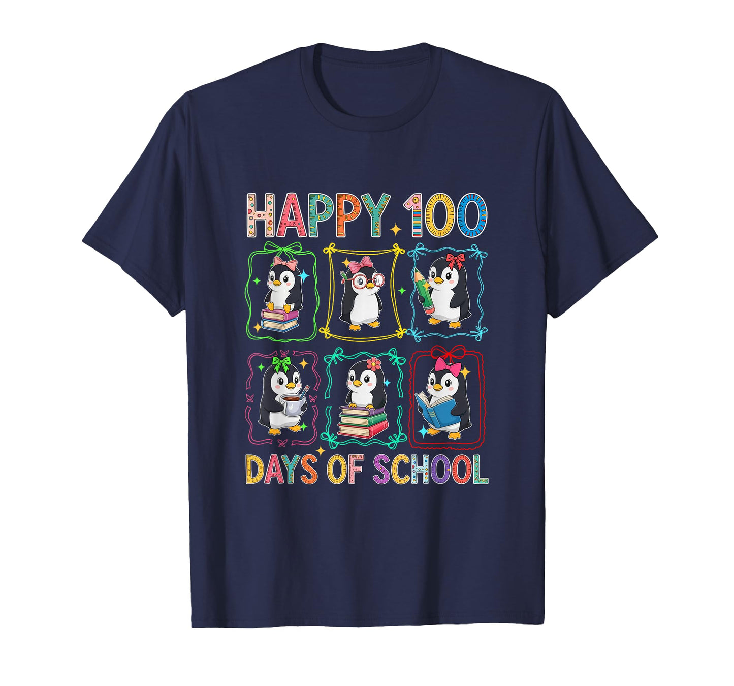 Happy 100 Days School Group Penguins Studying Students Kids T-Shirt