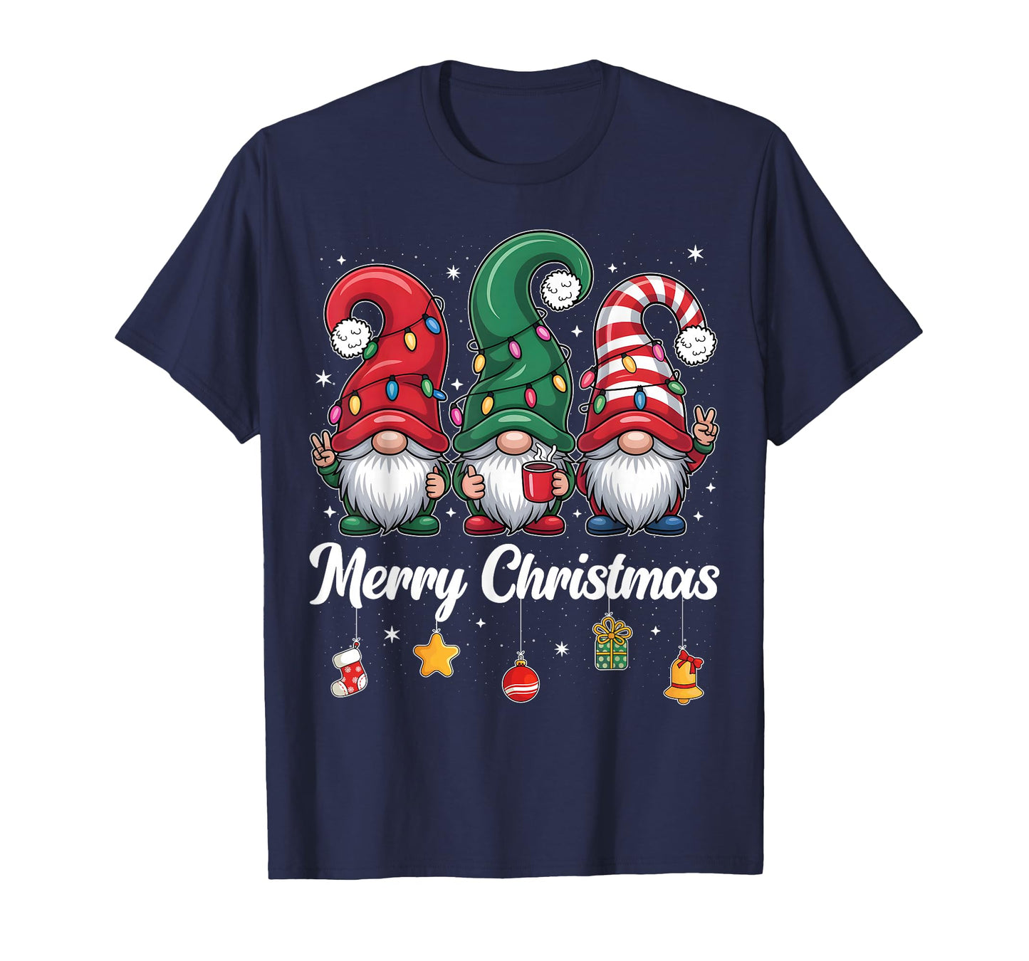Cute Three Gnomes Merry Christmas Women Girls Kids Family T-Shirt