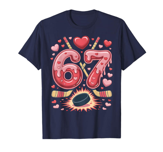 67 Valentine Hockey Heart Design Cute Ice Hockey Lovers T-Shirt