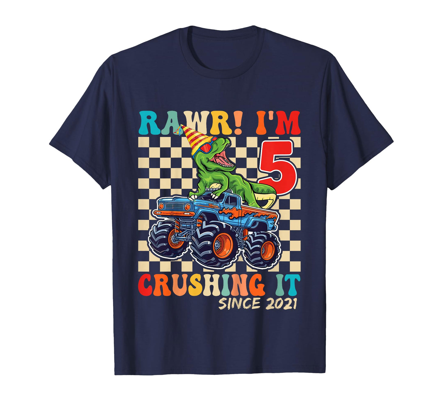 5th Birthday Monster Truck Dinosaur Party Boys Rawr I'm 5 T-Shirt