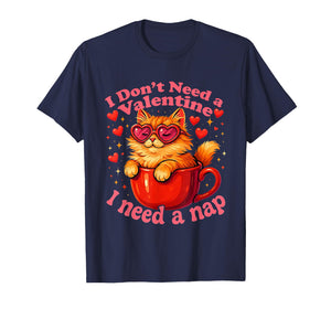 Valentine Cat Nap Funny Cozy Sleep Design T-Shirt