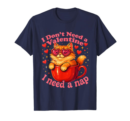 Valentine Cat Nap Funny Cozy Sleep Design T-Shirt