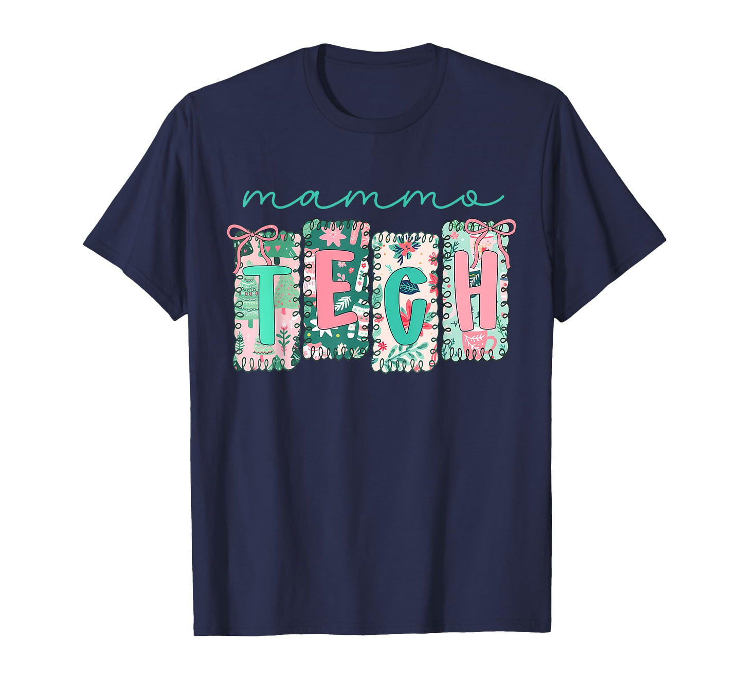 Stamp Bow Mammo Tech Christmas Mammography Technologist T-Shirt