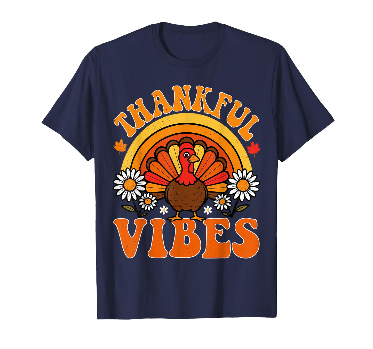 Thankful Vibes Autumn Retro Turkey Thanksgiving Rainbow T-Shirt