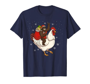 Bigfoot Riding Chicken Deer Xmas Chicken Christmas T-Shirt