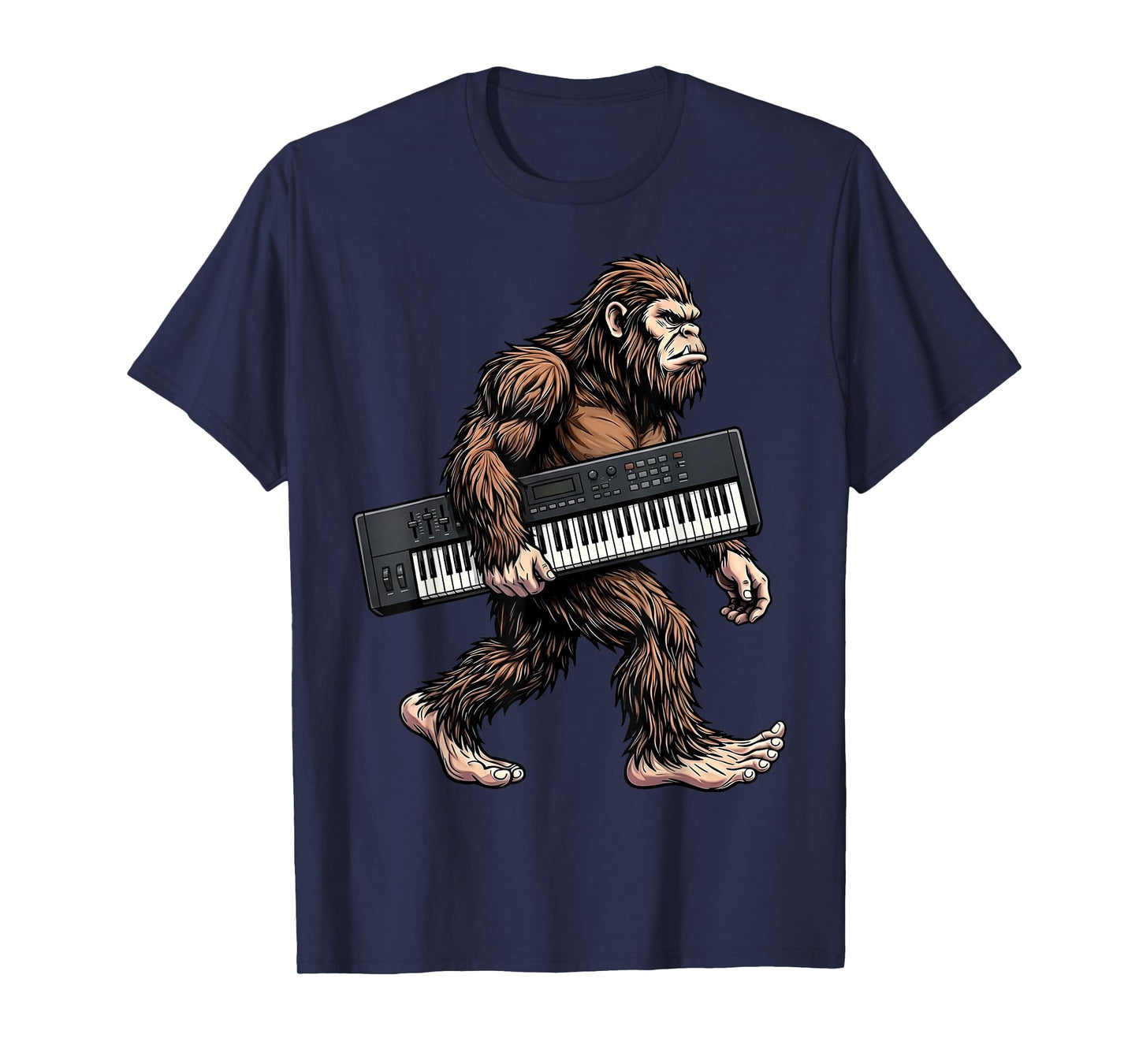 Funny Bigfoot Carrying Keyboard Sasquatch Synth Musician T-Shirt