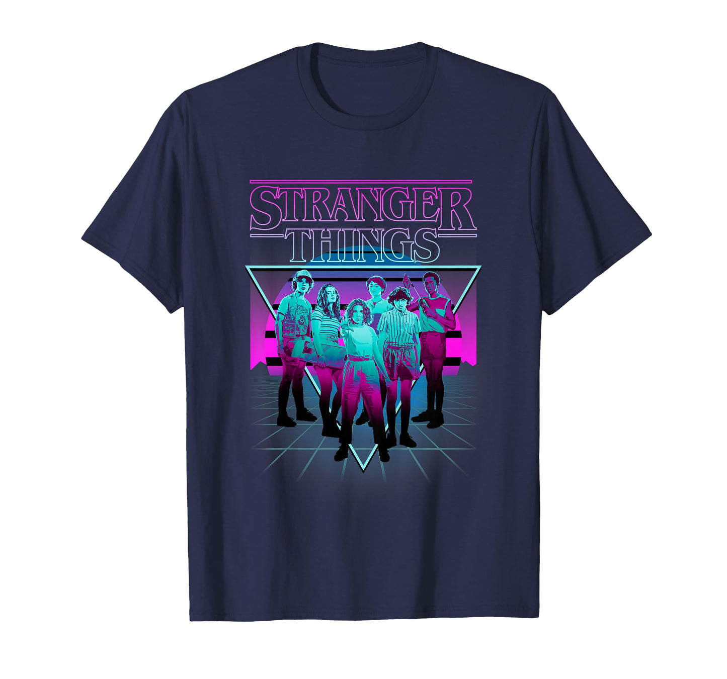 Stranger Things Group Shot Neon Triangle T-Shirt