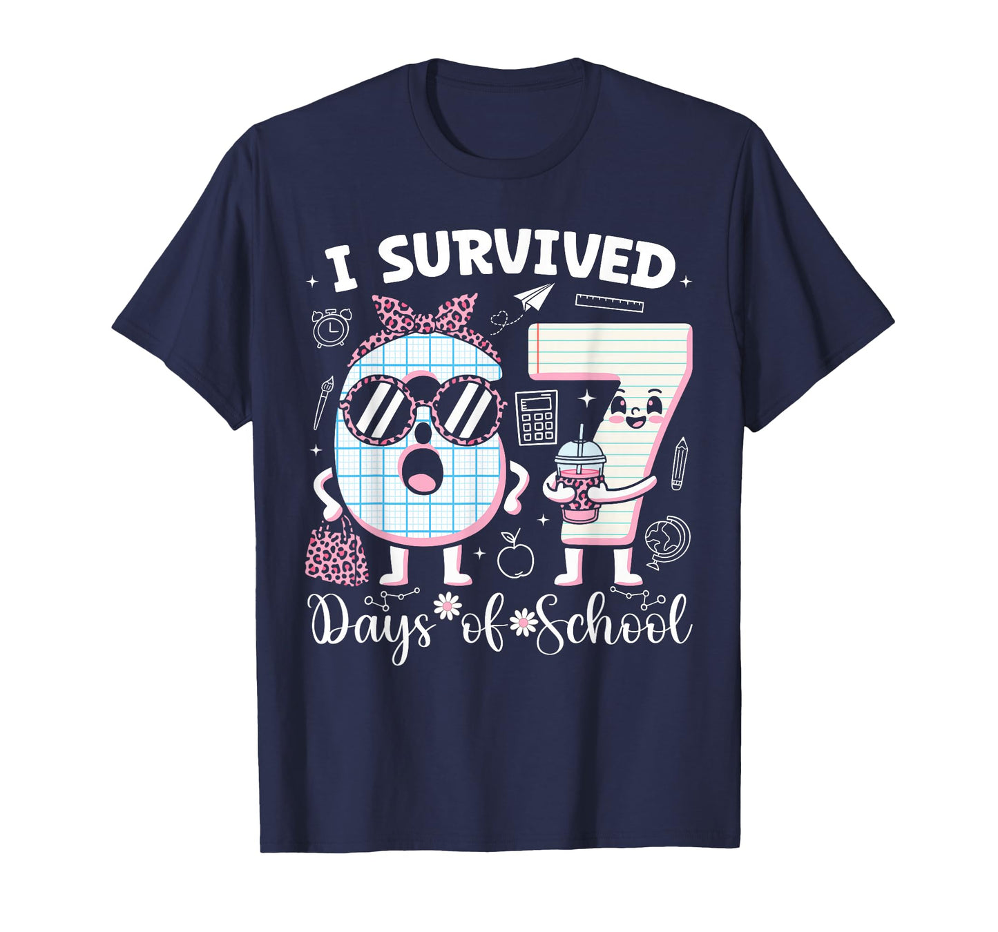 I Survived 67 Days of School Teacher Student Leopard Coffee T-Shirt