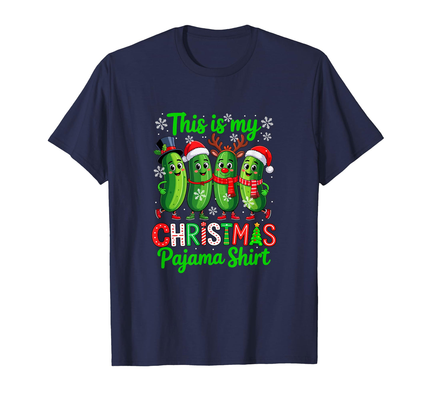 My Christmas Pajama Shirt Three Santa Reindeer Pickles Vegan T-Shirt