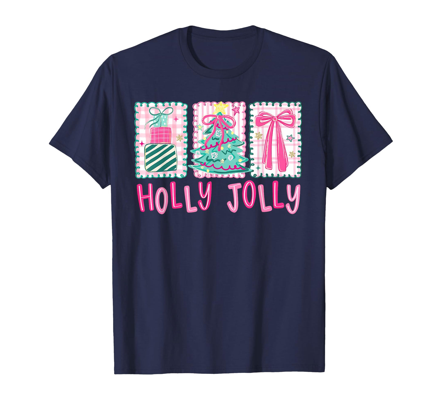 Preppy Holly Xmas Jolly Coquette Bow Christmas Tree Retro T-Shirt
