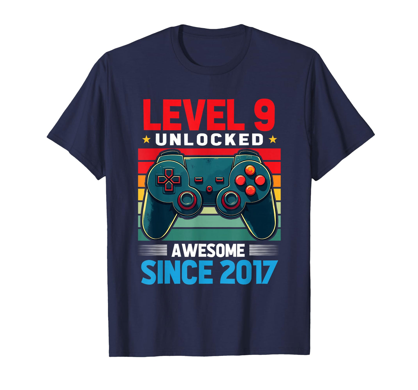 Level 9 Unlocked Awesome Since 2017 9th Birthday Gaming T-Shirt