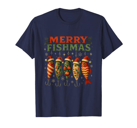 Merry Fishmas Funny Fishing Christmas Design T-Shirt