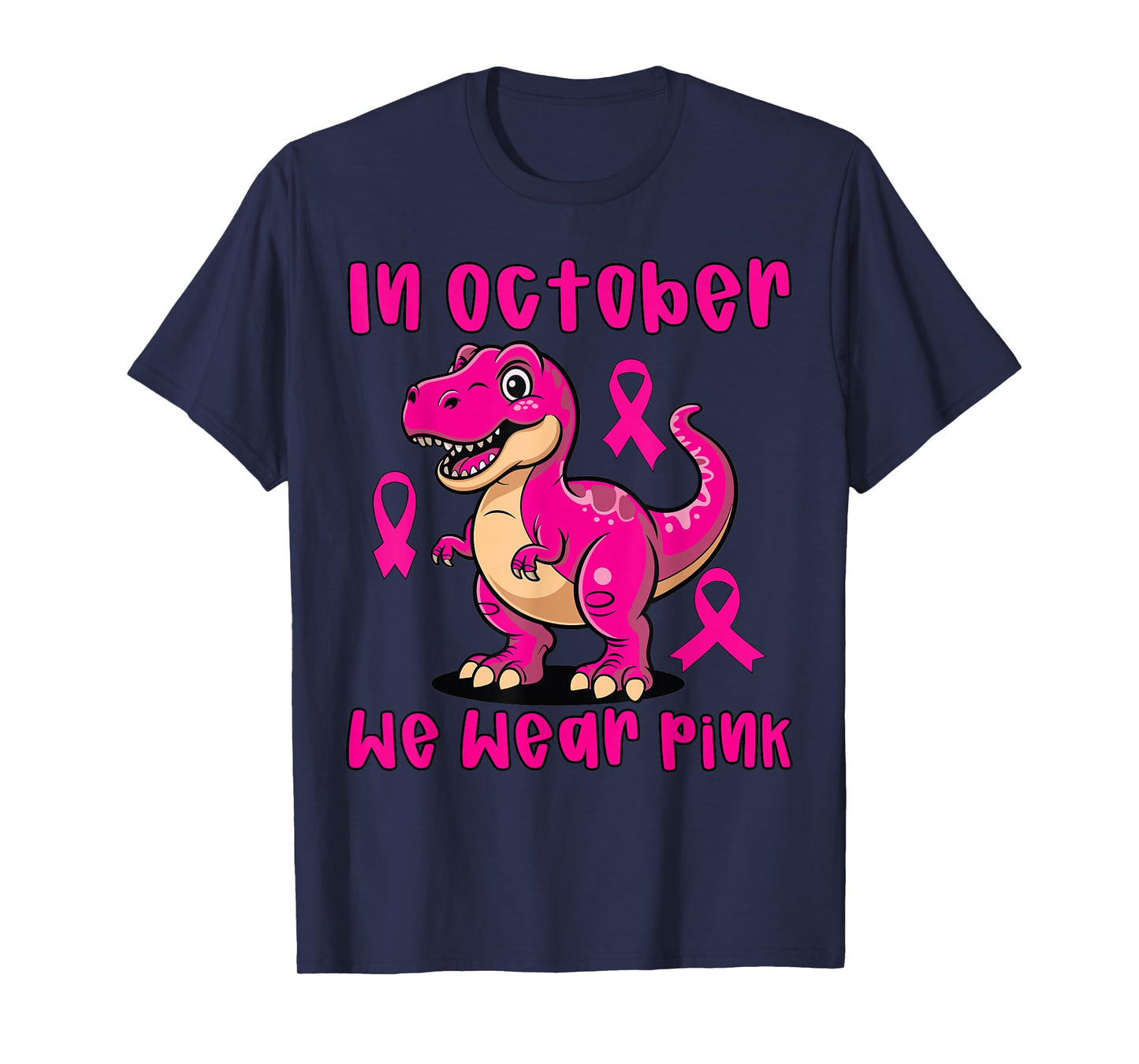 Breast Cancer T-Rex in October We Wear Pink for Kids T-Shirt