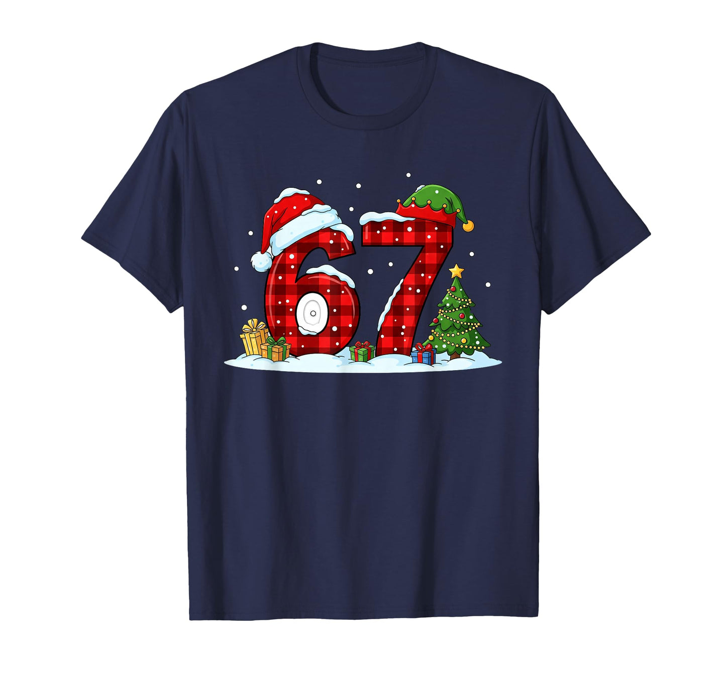 Funny 67 Meme Six Seven Christmas Buffalo Red Plaid Pajama T-Shirt