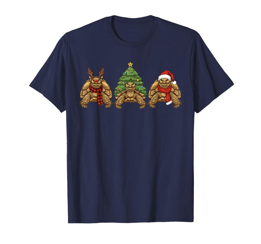 Retro Christmas Sulcata Tortoise Santa Reindeer T-Shirt