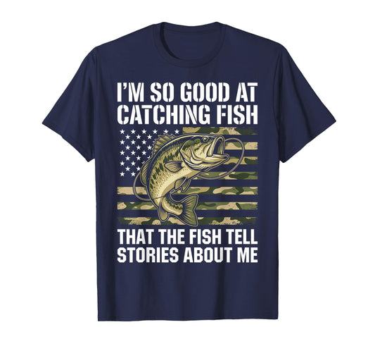 Funny Patriotic Fishing Stories Bass Catching Camo for Men T-Shirt