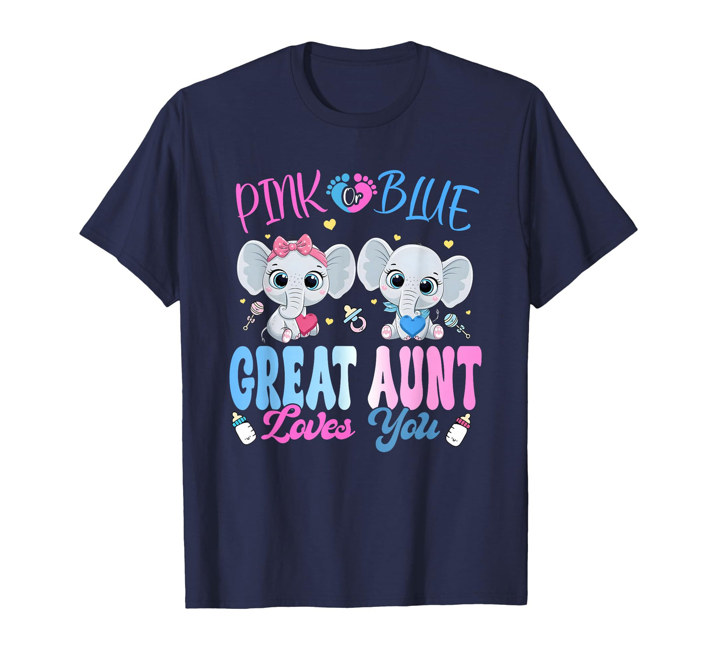 Pink or Blue Great Aunt Loves You Gender Reveal Elephant T-Shirt
