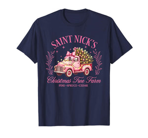 Saint Nicks Christmas Tree Farm Holiday Season Pink Truck T-Shirt