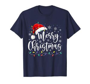 Merry Christmas Lights Red Santa Hat Xmas Family Men Women T-Shirt