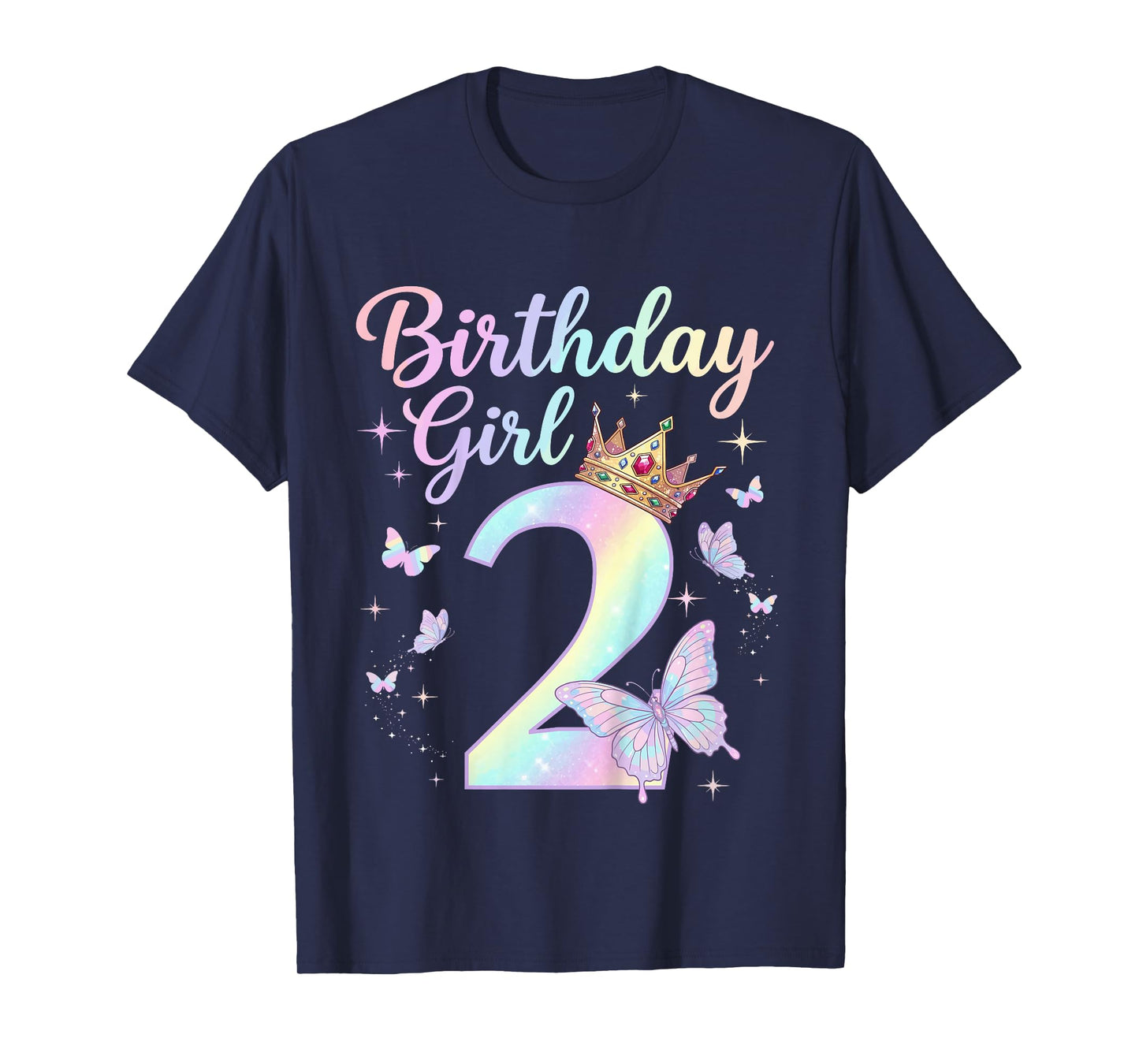 Kids 2nd Birthday Shirt Girl Two 2 Year Old Butterfly Birthday T-Shirt