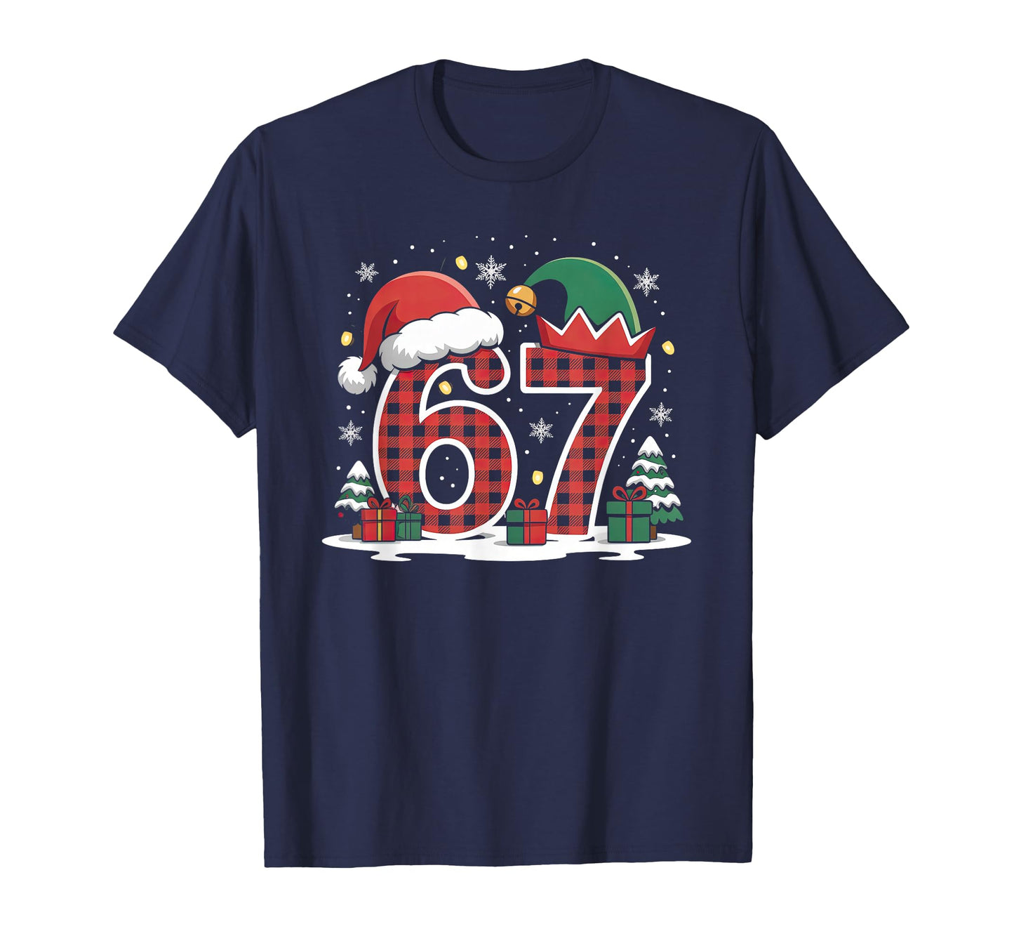 67 Christmas Kids Boys Girls Meme Xmas Funny Red Plaid T-Shirt