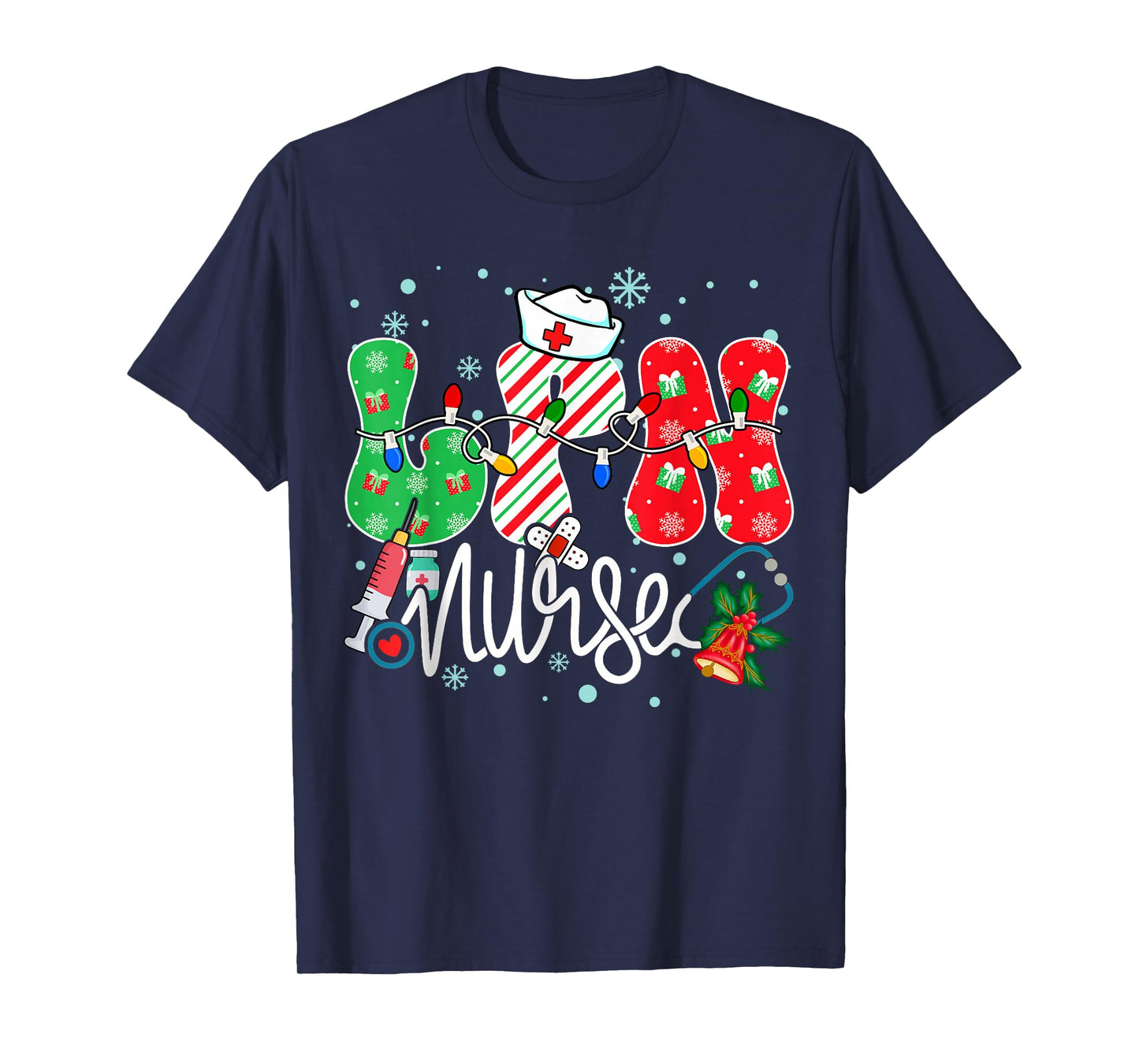 LPN Nurse Funny Xmas Light Stethoscope Christmas Nurse T-Shirt